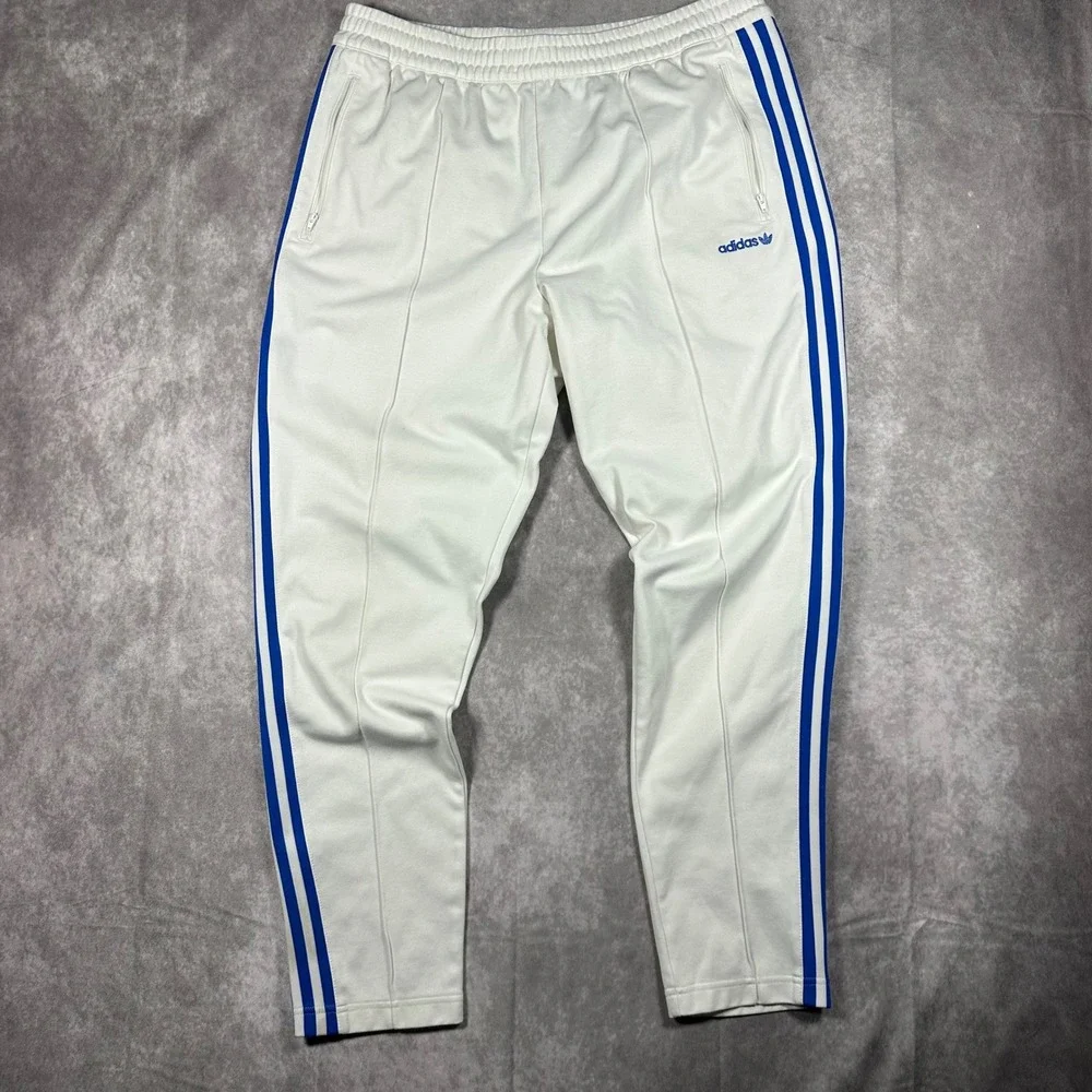 Adidas Originals Beckenbauer Track Pants Mens XL White Blue 3 Stripe Trefoil